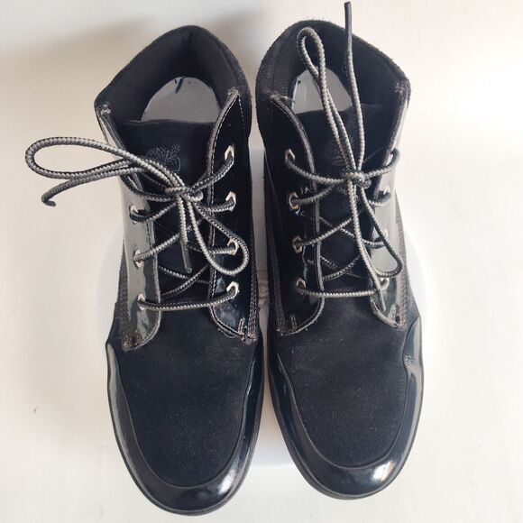 Timberland Womens Chukka Boots 8.5 Lounger Black Patent Leather Lace-up Booties - Picture 6 of 9